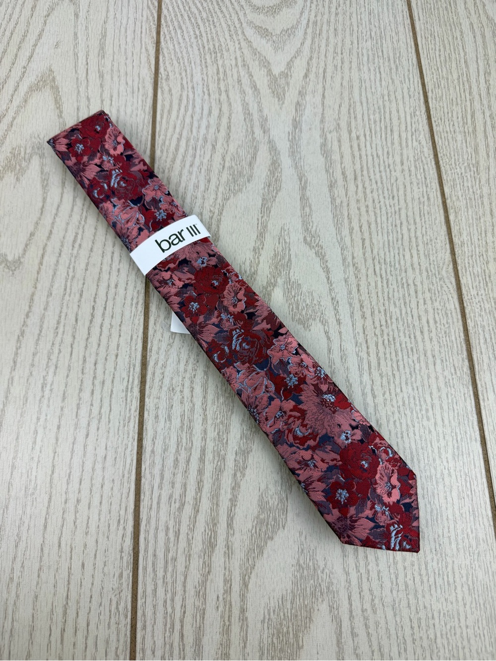 730 Bar III Men's Tie Holladay Floral 600 Red $55 Polyester Skinny Slim